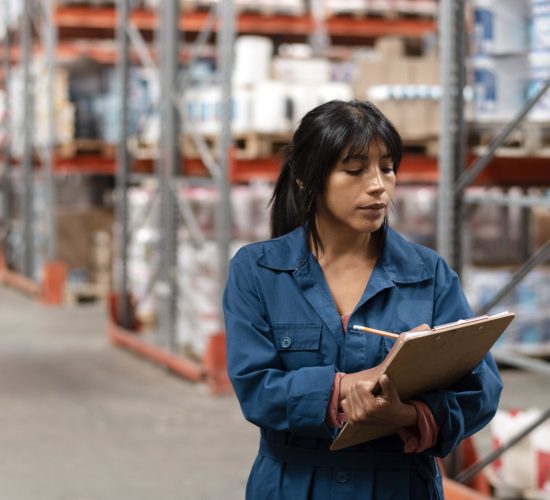 woman-worker-taking-notes-warehouse