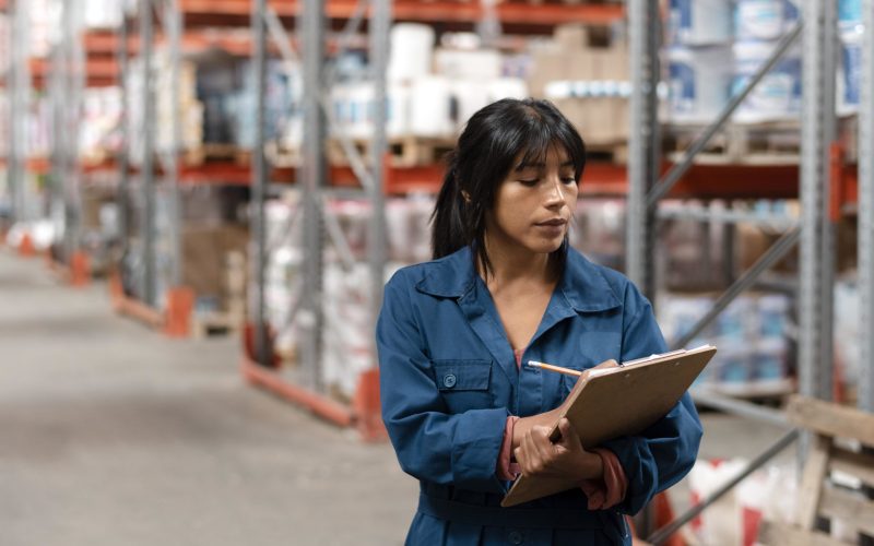 woman-worker-taking-notes-warehouse